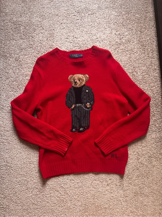 Ralph Lauren Sweaters - Ralph Lauren Red Bear Crewneck Sweater with Embroidered Polo Bear
